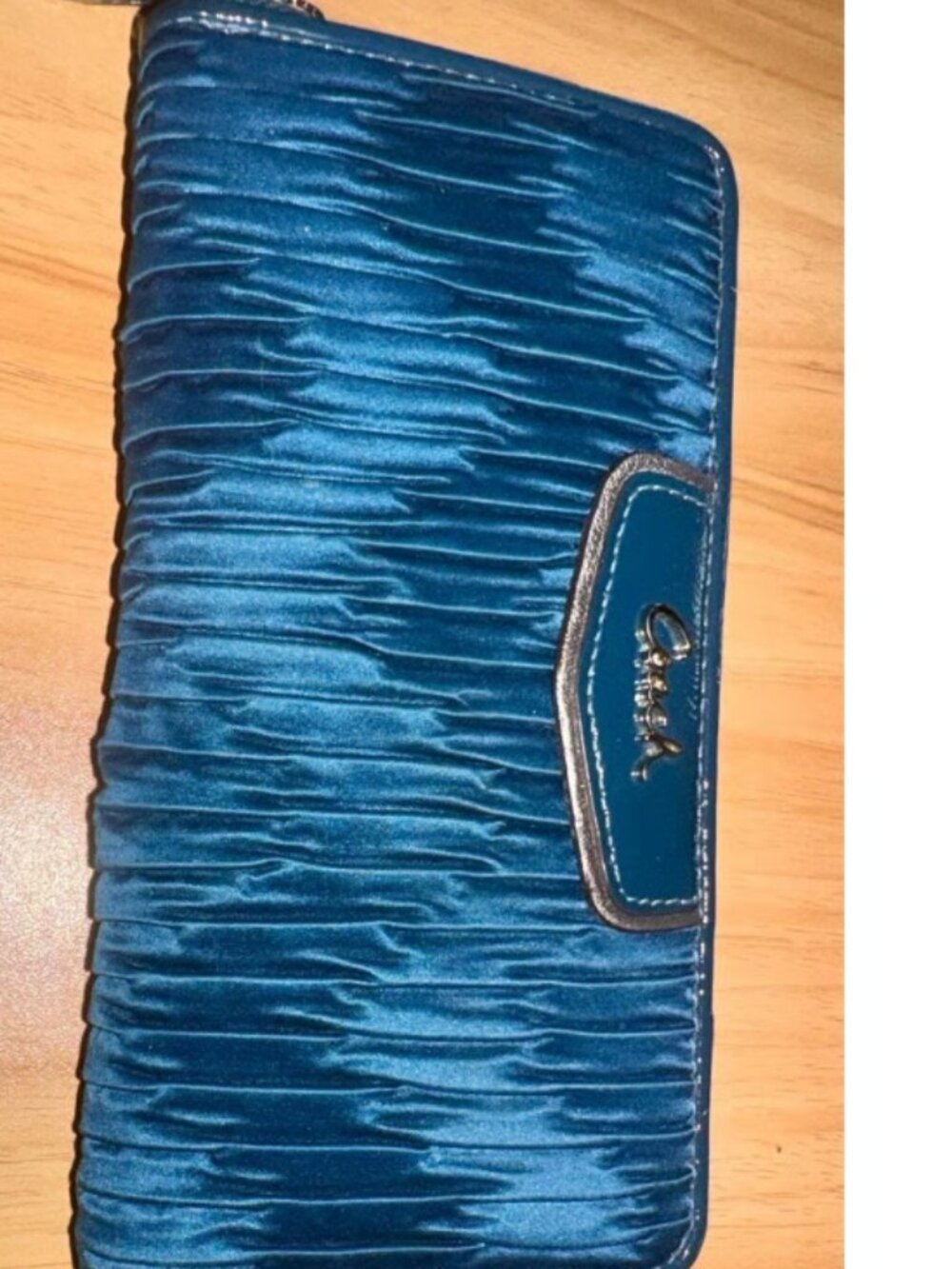Coach Teal Ashley Gathered Satin ZIP Around Wallet